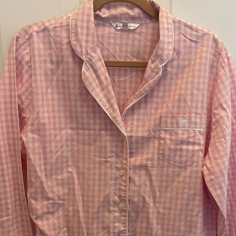 Brooks Brothers Womens Pink Gingham Pajama Top Long Sleeve Button Down Large